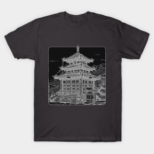 Black and white illustration of pretty tardis in Japan T-Shirt